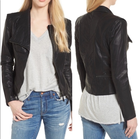 blanknyc denim faux leather fitted moto jacket